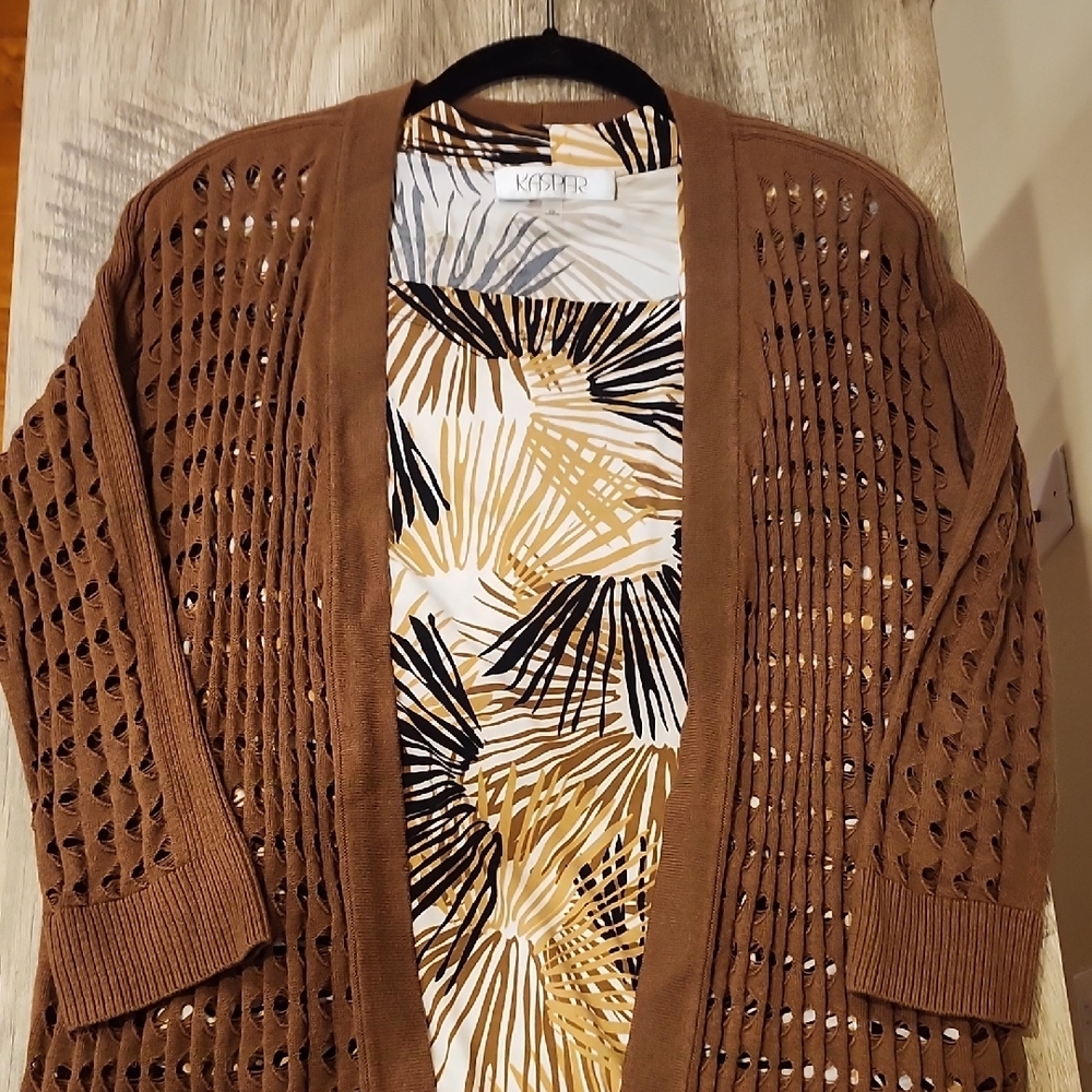 Kasper Brown Open-Knit Women's Sweater